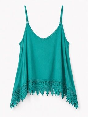 Rewind Women’s Teal Crochet-Hem Camisole Tank Top